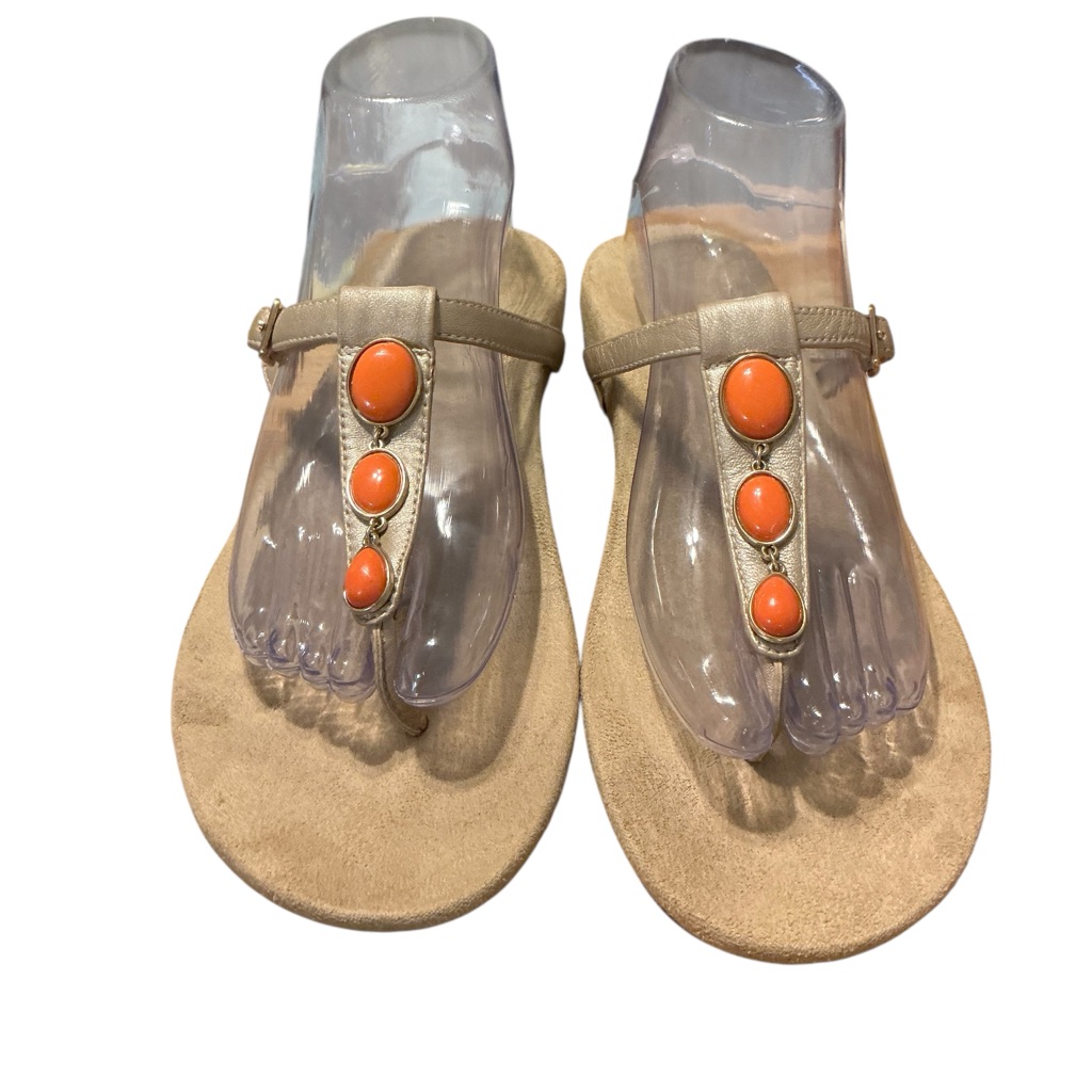 Vionic Jada Orange Stylish Tan Sandals With Orange Accents Clean Size 8